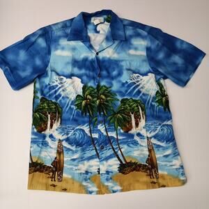 Kole Kole Hawaiian Shirts Men's L Large Polynesian Surfer Palms‎ Button Up